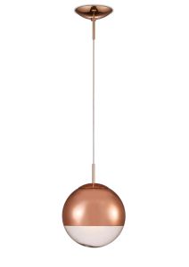 Miranda 25cm Ball Pendant 1 Light E27 Copper Suspension With Copper Mirrored/Clear Glass Globe