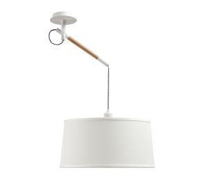 Nordica Multi Position Pendant With White Shade 1 Light E27, Matt White/Beech With Ivory White Shade