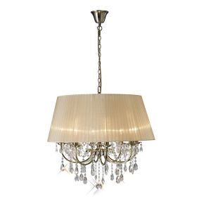 Olivia 58cm Pendant Without Shade 8 Light E14 Antique Brass/Crystal