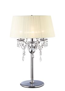 Olivia Table Lamp With Ivory Cream Shade 3 Light E14 Polished Chrome/Crystal