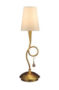 Paola Table Lamp 1 Light E14, Gold Painted With Cream Shade & Amber Glass Droplets (3545)