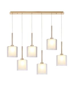 Penton Linear Pendant 2m, 6 x G9, French Gold/Frosted/Clear Type H Shade
