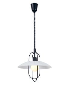 Riva 40cm Rise & Fall Pendant 1 Light E27, Matt Black/Opal White Glass Shade