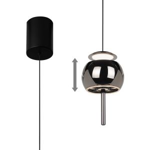 Roller 9.6cm Rise And Fall Pendant, 12W LED, 3000K, 450lm, Black Chrome/Black, 3yrs Warranty