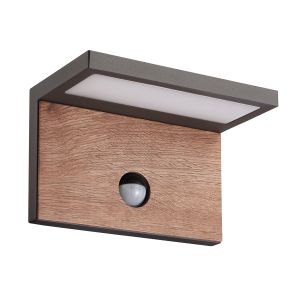 Ruka Motion Sensor Wall Lamp, 15W LED, 3000K, 900lm, IP54, Anthracite/Walnut, 3yrs Warranty