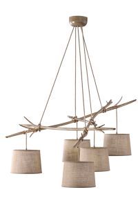 Sabina Pendant 5 x E27 (Max 40W), Imitation Wood, Linen Shade