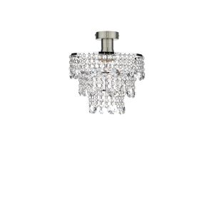 Edie 1 Light E27 Antique Chrome Semi Flush C/W Polished Antique Chrome Shade With Crystal Glass Beads & Droppers