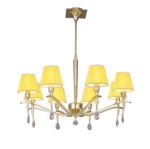 Siena 75cm Pendant Round 8 Light E14, Polished Brass With Amber Cream Shades And Clear Crystal