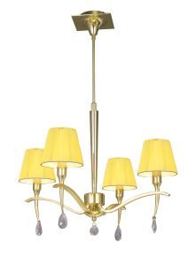 Siena 55cm Pendant Round 4 Light E14, Polished Brass With Amber Cream Shades And Clear Crystal