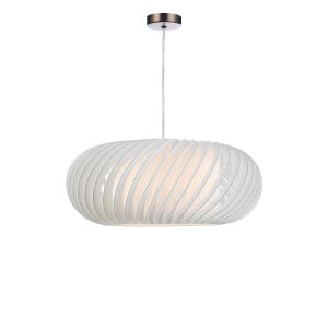 Alto 1 Light E27 Antique Chrome Adjustable Pendant C/W White 50cm Shade With A Curve & Slanting Design