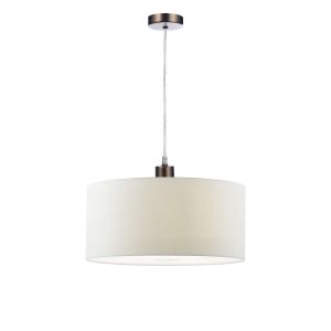 Alto 1 Light E27 Antique Chrome Adjustable Pendant C/W White Smooth Faux Silk 40cm Drum Shade With Soft White Acrylic Diffuser