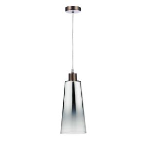 Alto 1 Light E27 Antique Chrome Adjustable Pendant C/W Smoked Mirror Cone Shaped Glass Shade