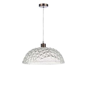 Alto 1 Light E27 Antique Chrome Adjustable Pendant C/W 41cm Acrylic Shade With A Crystal Like Appearance