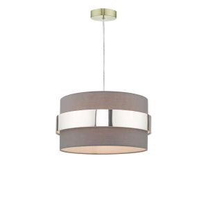 Alto 1 Light E27 Satin Brass Adjustable Pendant C/W Grey Cotton Shade With Polished Satin Brass Band Finish