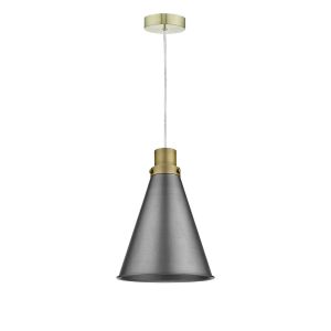 Alto 1 Light E27 Satin Brass Adjustable Pendant C/W Aged Brass With Satin Satin Brass Metal Cone Shaped Shade