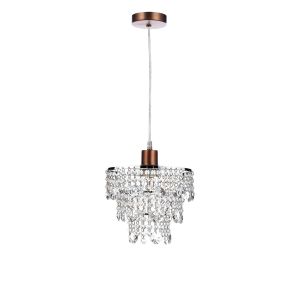 Alto 1 Light E27 Aged Copper Adjustable Pendant C/W Polished Aged Copper Shade With Crystal Glass Beads & Droppers