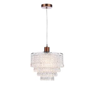 Alto 1 Light E27 Aged Copper Adjustable Pendant C/W Polished Aged Copper Shade With Faceted Acylic Beads & Droppers