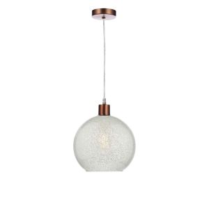 Alto 1 Light E27 Aged Copper Adjustable Pendant C/W Glass Dome Shade Covered On The Inside With Thousands Of Tiny Crystals