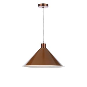 Alto 1 Light E27 Aged Copper Adjustable Pendant C/W Red/Umber Metal Shade With White Inner