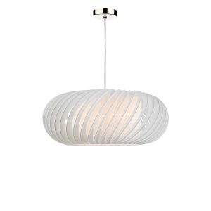 Alto 1 Light E27 Satin Chrome Adjustable Pendant C/W White 50cm Shade With A Curve & Slanting Design