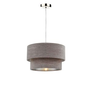 Alto 1 Light E27 Satin Chrome Adjustable Pendant C/W Mink Velvet Shade With A Silver Metallic Lining