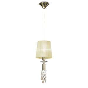 Tiffany 23cm Pendant 1+1 Light E27+G9, Antique Brass With Cream Shade & Clear Crystal