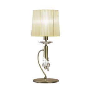 Tiffany Table Lamp 1+1 Light E14+G9, Antique Brass With Cream Shade & Clear Crystal