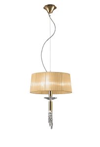 Tiffany 46cm Pendant 3+1 Light E27+G9, French Gold With Soft Bronze Shade & Clear Crystal