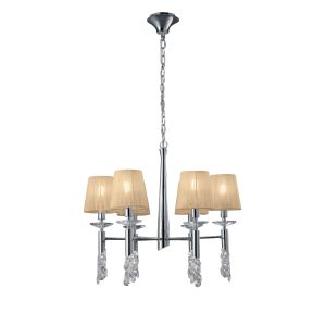 Tiffany 66cm Pendant 6+6 Light E14+G9, Polished Chrome With Soft Bronze Shades & Clear Crystal