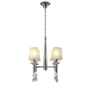 Tiffany 55cm Pendant 4+4 Light E14+G9, Polished Chrome With Cream Shades & Clear Crystal