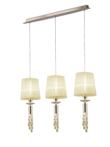 Tiffany Linear Pendant 3+3 Light E27+G9 Line, French Gold With Cream Shades & Clear Crystal