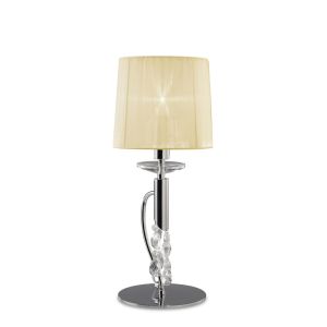 Tiffany Table Lamp 1+1 Light E14+G9, Polished Chrome With Cream Shade & Clear Crystal