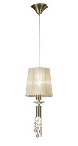 Tiffany 23cm Pendant 1+1 Light E27+G9, Antique Brass With Soft Bronze Shade & Clear Crystal