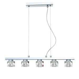 Cassia 5 Light Polished Chrome Adjustable Linear Ceiling Pendant Light C/W Glass Crystal Shades