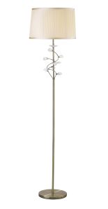 Willow Floor Lamp With Cream Shade 1 Light E27 Antique Brass/Crystal