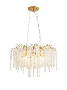 Wisteria 81cm Round Pendant, 9 Light E14, French Gold / Crystal Item Weight: 19.7kg